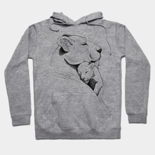 Lion Mother and Cub Sketch Hoodie